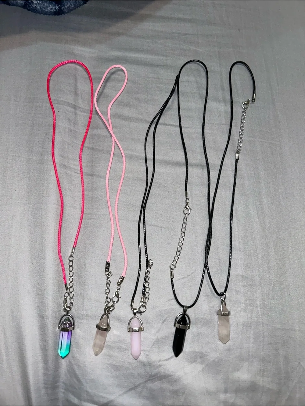 Bundle Of 5 Multicolored Pendant Necklaces On Adjustable Cord